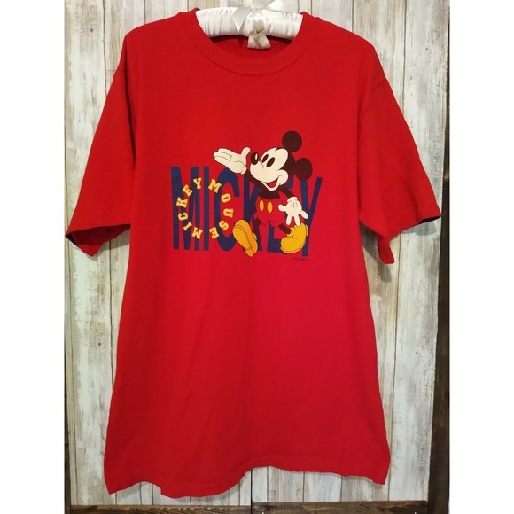 Vtg. T Shirt Disney Mickey Mouse Carolina Connection Rolled Sleeves SZ L Red USA - Picture 1 of 12